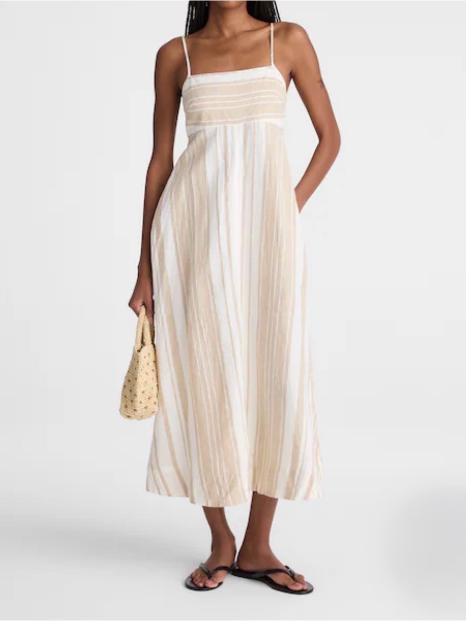 Madewell Empire-Waist Midi Dress In 100% Linen.Xs.Nwt.